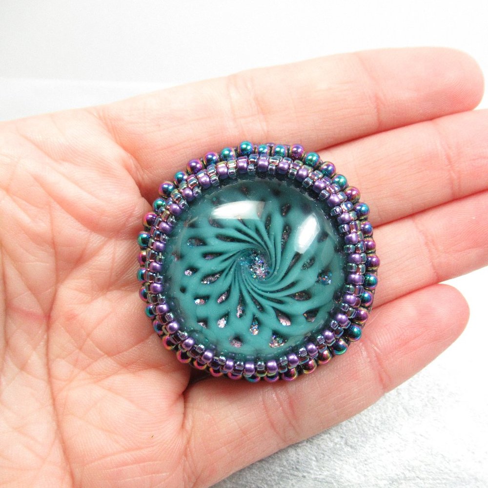 Hand woven Glass Cabochon Brooch